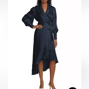 Zimmerman Navy Belted Silk Wrap Midi Dress